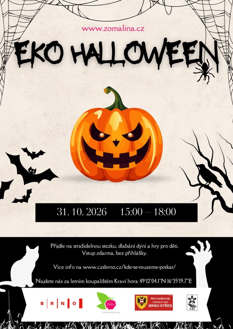Letáček k akci Eko Halloween na osadě Malina 31. 10. 2026